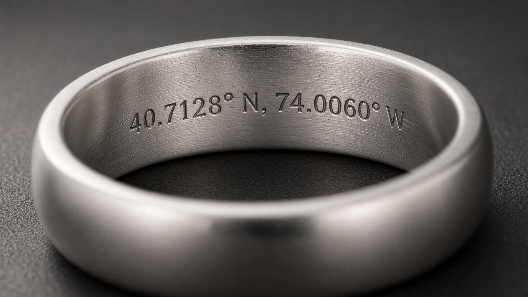 Wedding band engraved inside with map coordinates