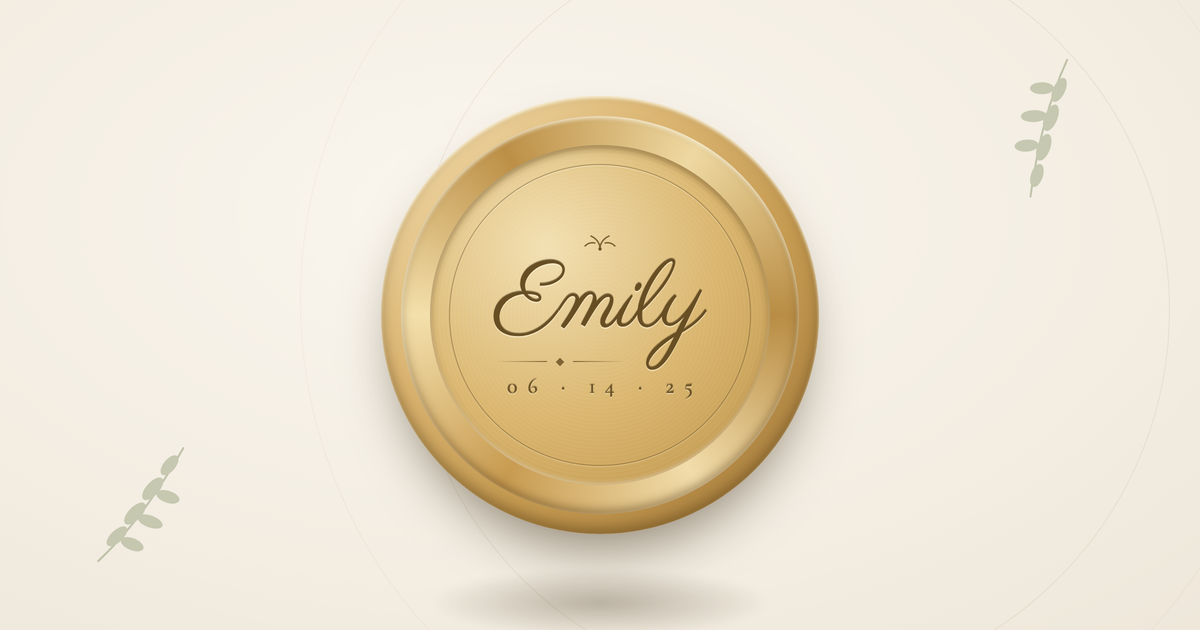a golden engraved compact mirror example with the name Emily on it