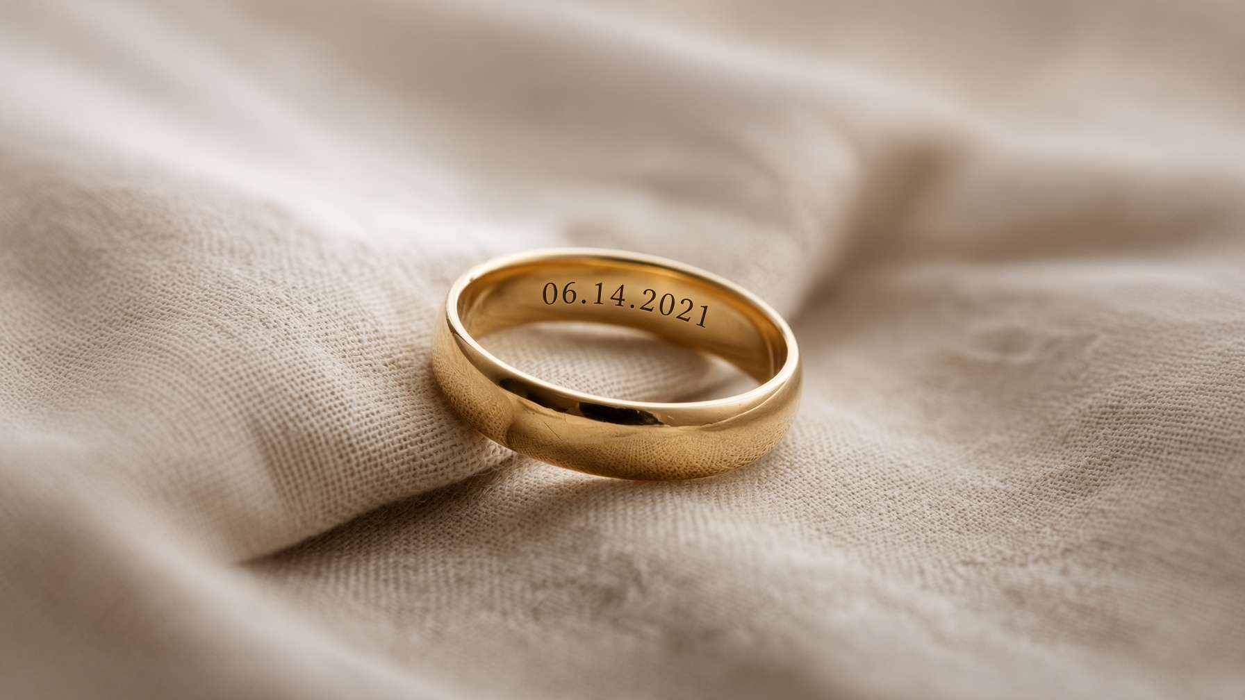 Gold wedding band with a wedding date engraved inside