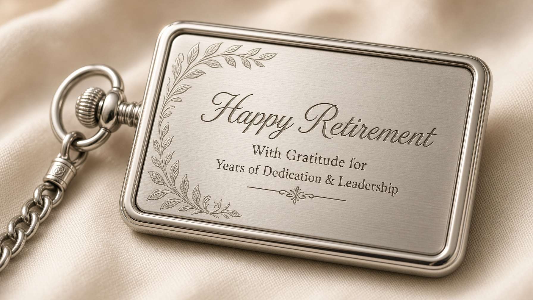 retirement gift engraving idea that says happy retirement with gratitude for year of dedication and leadership