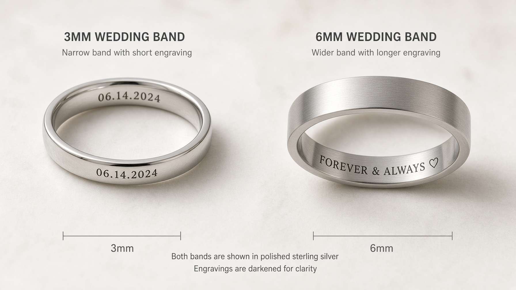 Wedding band engraving comparison