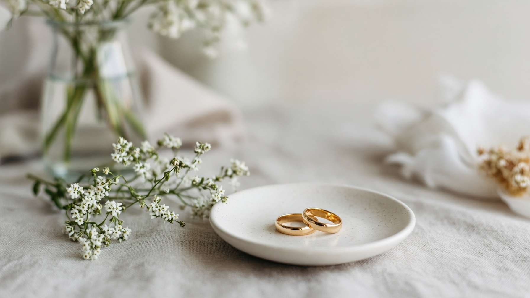 wedding bands on a wedding table