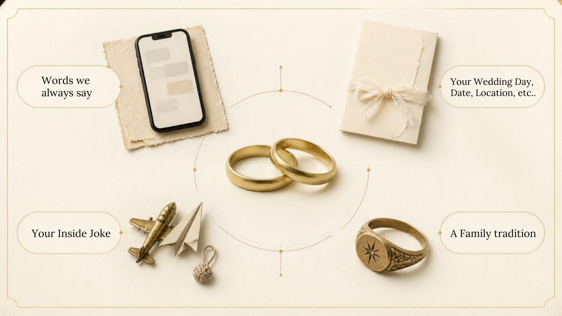 Close-up of a wedding band with a short personal engraving inside the band