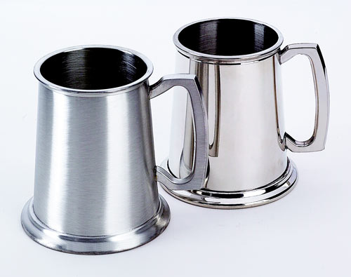 Engraved Brushed Pewter Beer Tankard, 16 oz