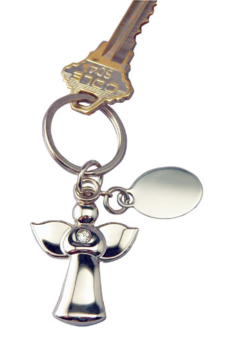 Engravable silver angel keychain