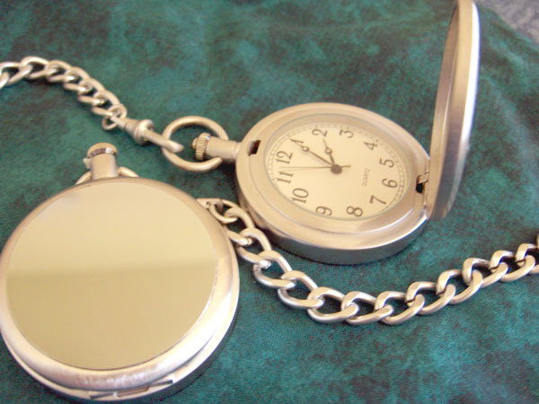 Brushed silver pocket watch available for custom engraving