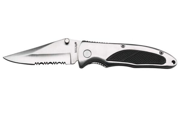 Engraved Maxam Liner Lock Knife with Aluminum Handle and Rubber Inlay