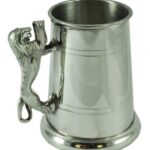 engravable Pewter beer mug with lion handle