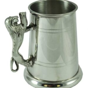 engravable Pewter beer mug with lion handle