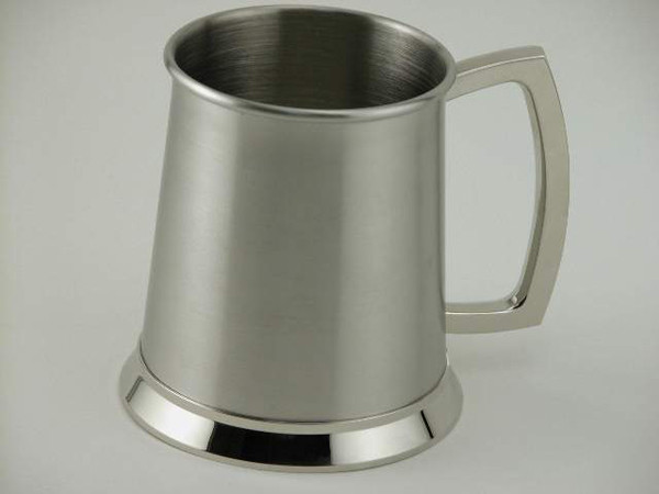 Engraved brushed stainless steel 20 oz tankard