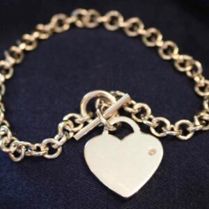 engravable Sterling silver diamond heart tag bracelet