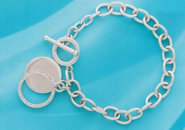 Sterling Silver Diamond Round Tag Bracelet